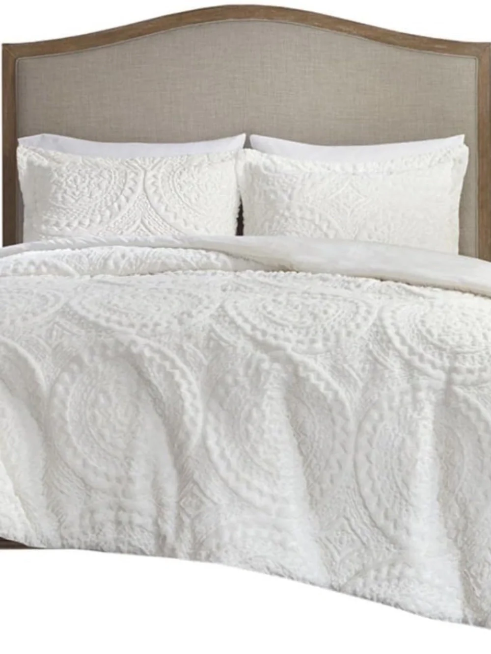 Madison Park Polyester Arya Embroidery Fur Duvet Cover Set with Ivory MP12-7517